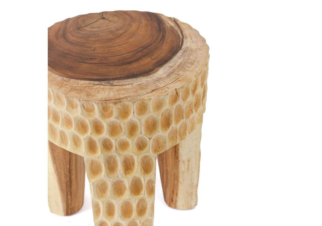 Tabouret Paramo - Bois Suar Naturel - JANAF027N - Bazar Bizar