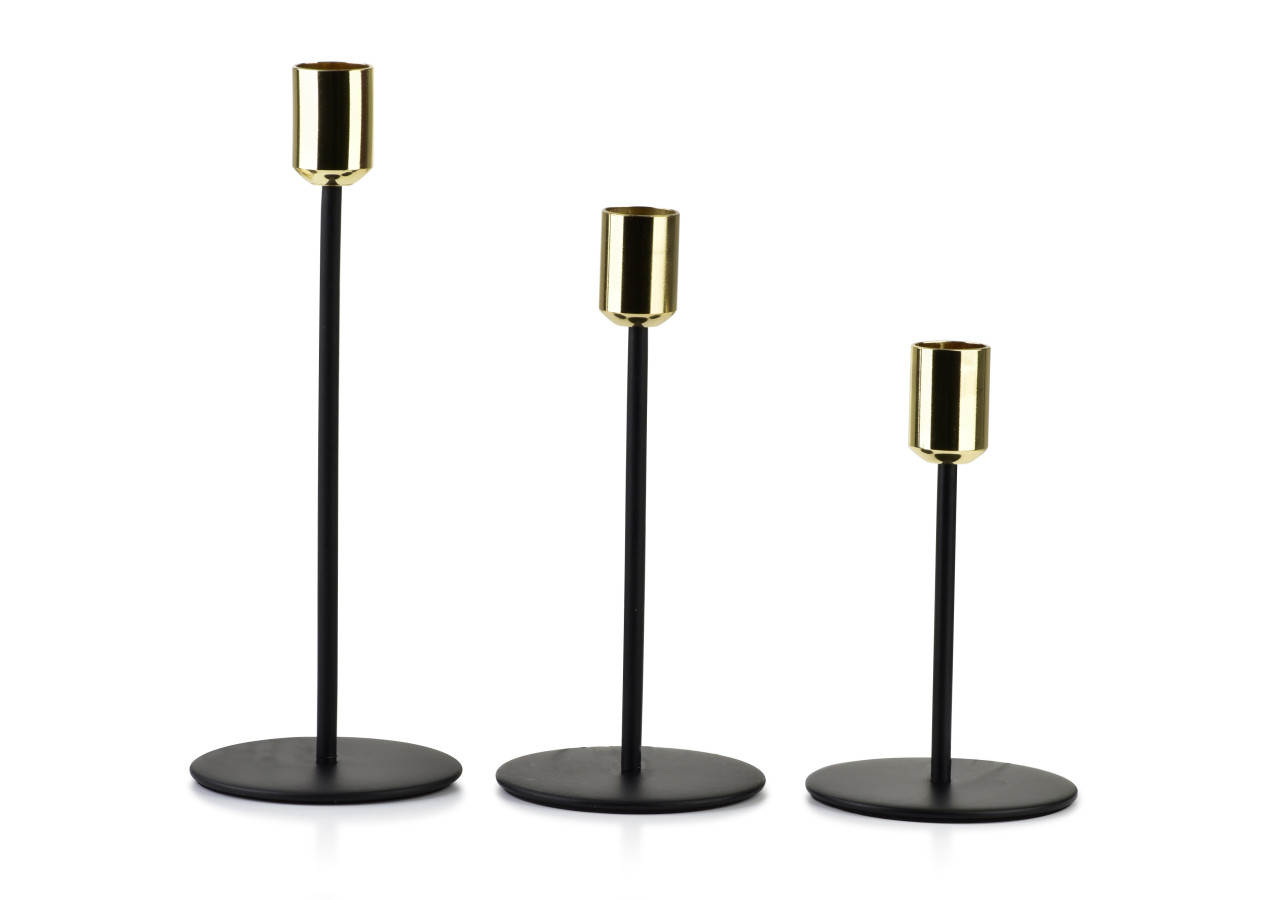 Ensemble de Bougeoirs CEDRIC - Noir et Or, 3 Tailles - HTOP3768 - Mondex