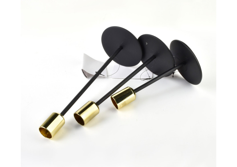 Ensemble de Bougeoirs CEDRIC - Noir et Or, 3 Tailles - HTOP3768 - Mondex