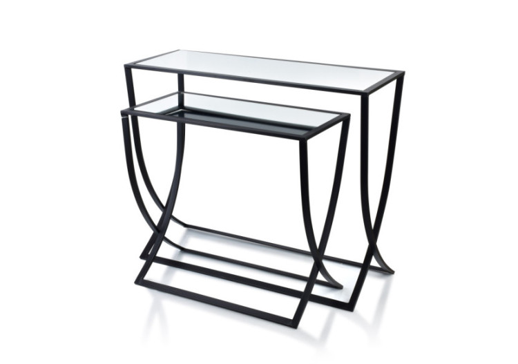 Console CEDRIC BLACK - Ensemble de 2 Tables Élégantes en Métal et Miroir - HTOP7044 - Mondex
