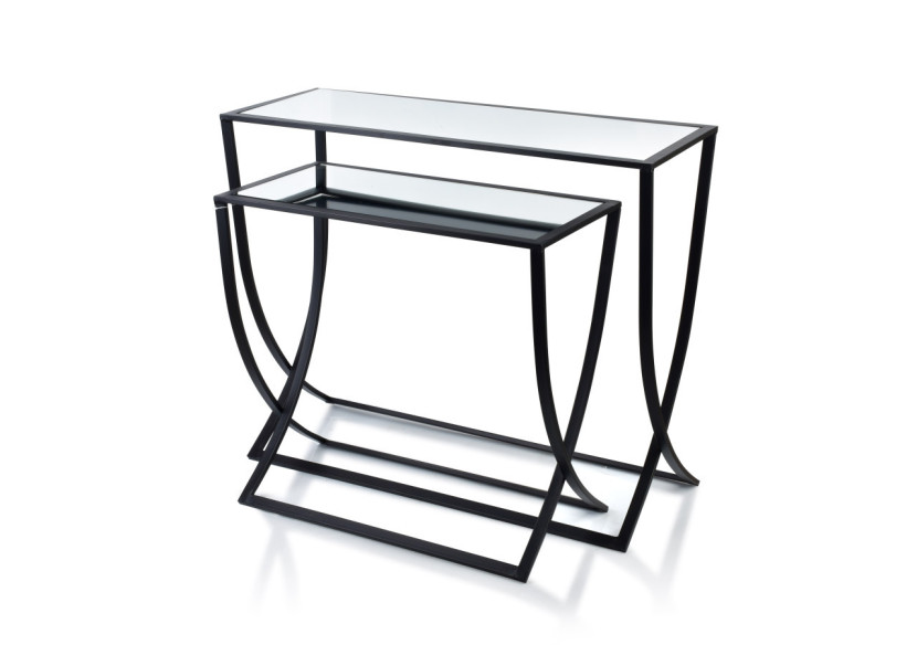 Console CEDRIC BLACK - Ensemble de 2 Tables Élégantes en Métal et Miroir - HTOP7044 - Mondex