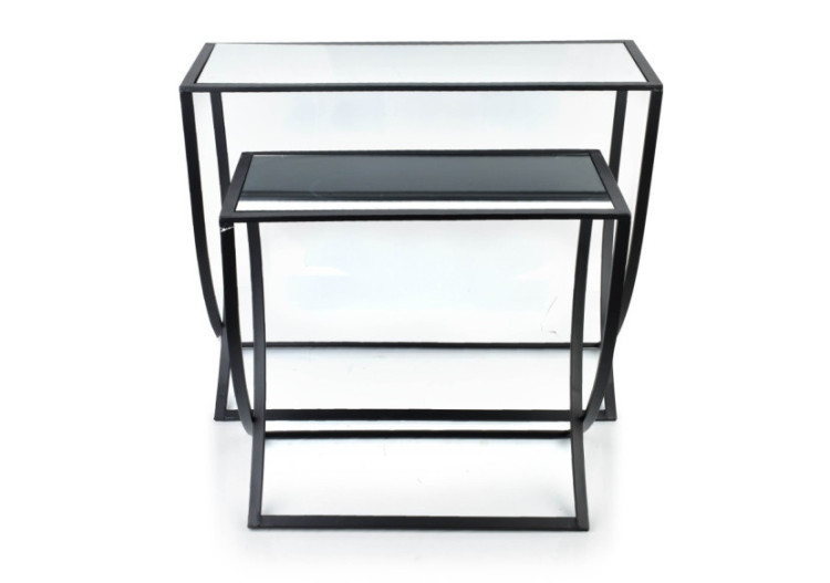 Console CEDRIC BLACK - Ensemble de 2 Tables Élégantes en Métal et Miroir - HTOP7044 - Mondex 2