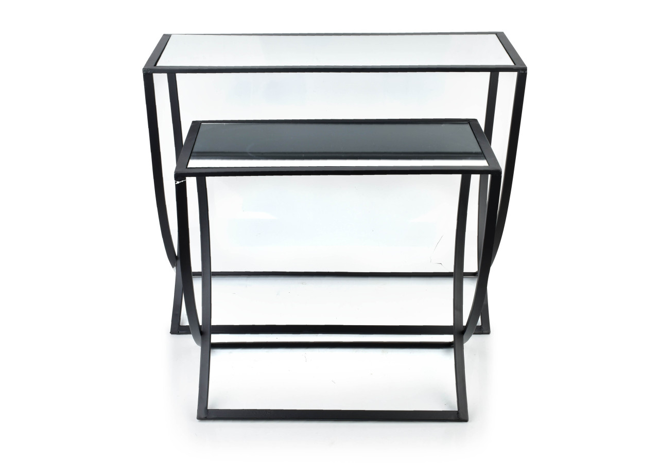 Console CEDRIC BLACK - Ensemble de 2 Tables Élégantes en Métal et Miroir - HTOP7044 - Mondex