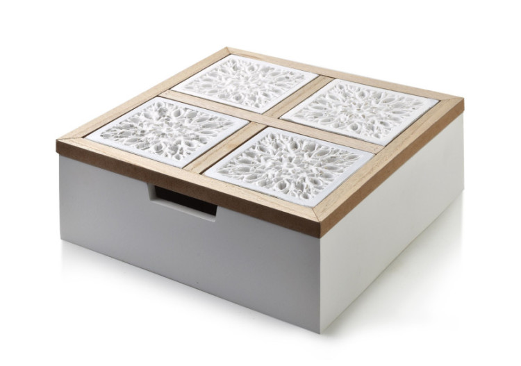 Boîte à Thé SADIE - 4 Compartiments 24x24xh9cm - HTYK4307 - Mondex