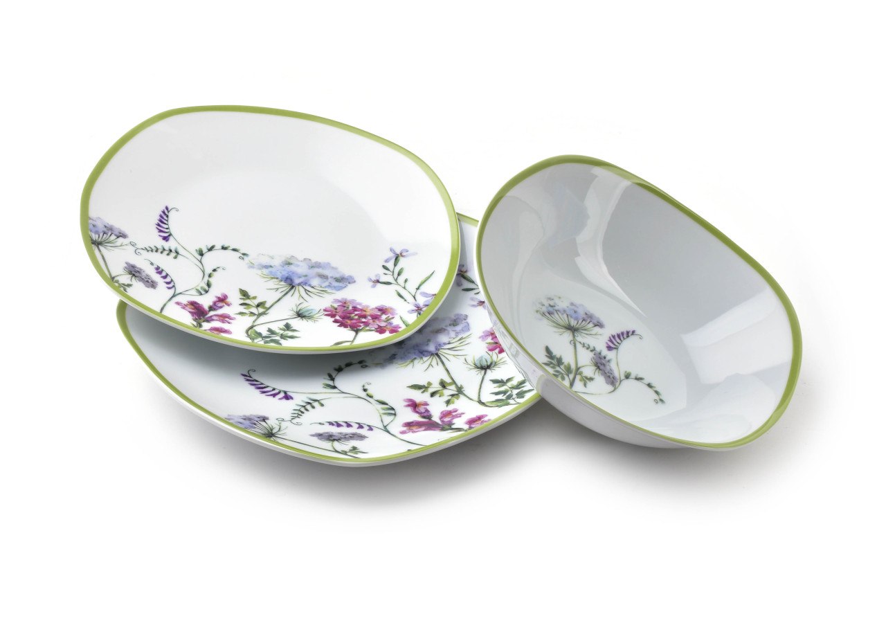 Service de table LEA SOFT - 18 pièces en porcelaine blanche avec motif floral - HTTB9319 - Affekdesign By Mondex