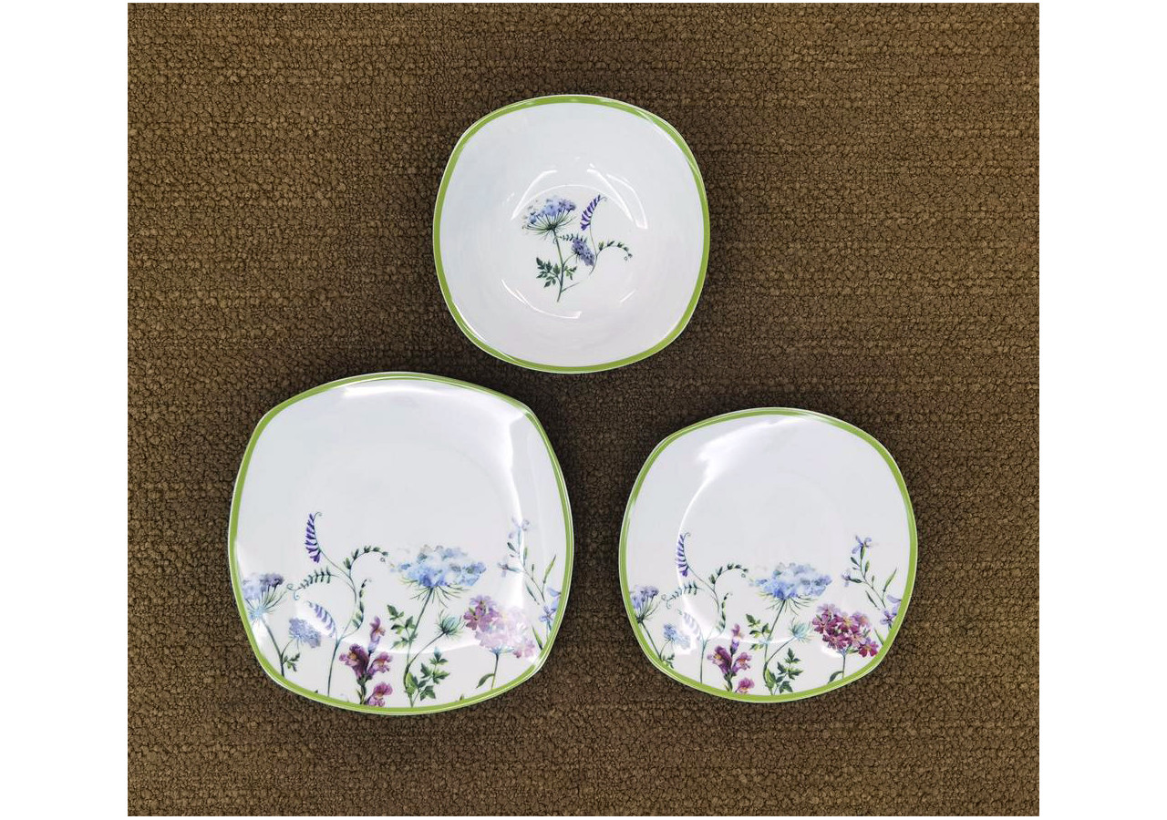 Service de table LEA SOFT - 18 pièces en porcelaine blanche avec motif floral - HTTB9319 - Affekdesign By Mondex