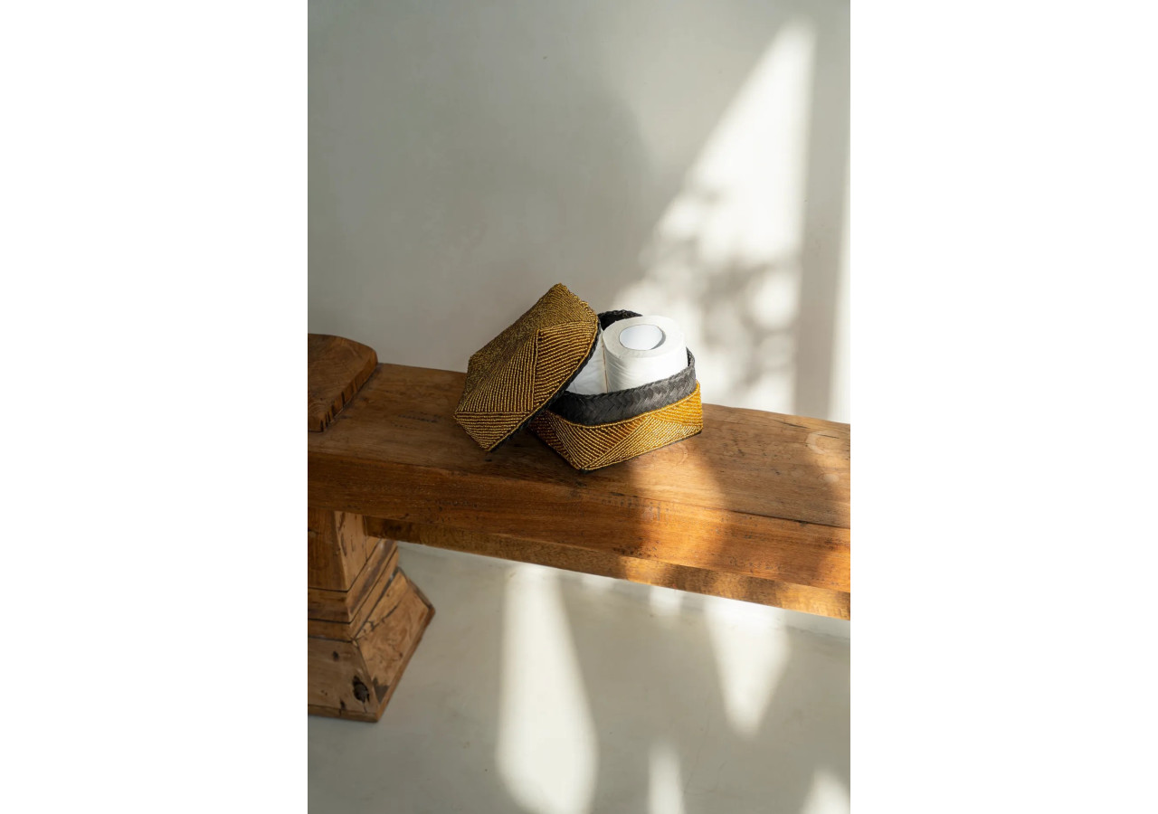 Boîte décorative en perles - Or - Taille M - BA001G-M - Bazar Bizar