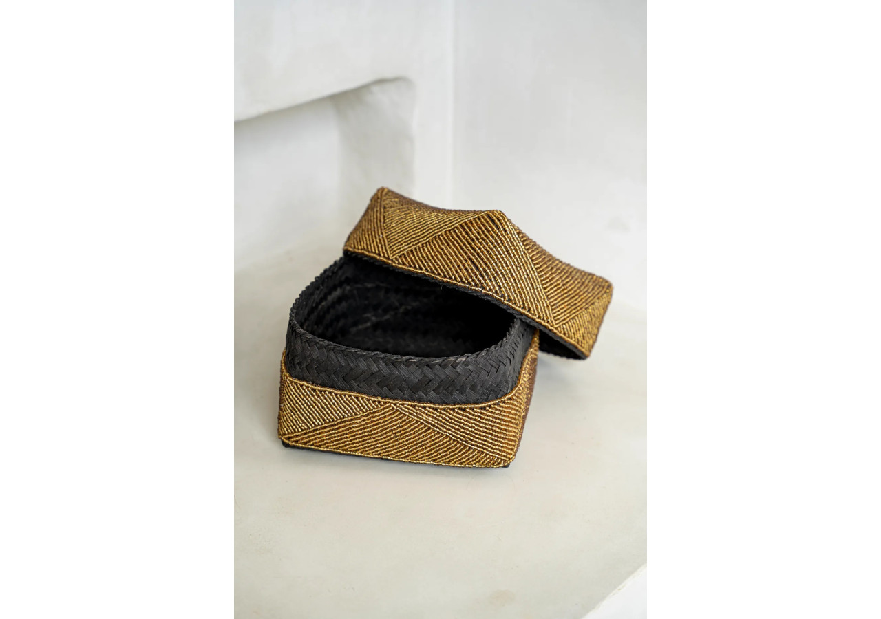 Boîte décorative en perles - Or - Taille M - BA001G-M - Bazar Bizar