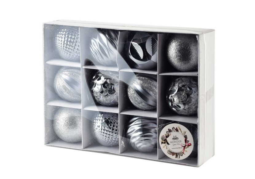 Décorations de Noël SANTA LILA - 12 boules en plastique 6x6cm - HIWJ1855-SW - Mondex
