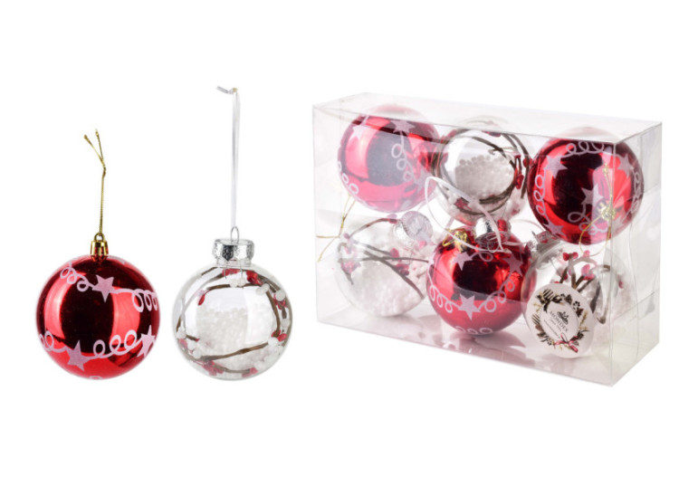 Décorations de Noël SANTA LILA - 6 boules en plastique 7x7x8cm - HIWJ1886-SW - Mondex