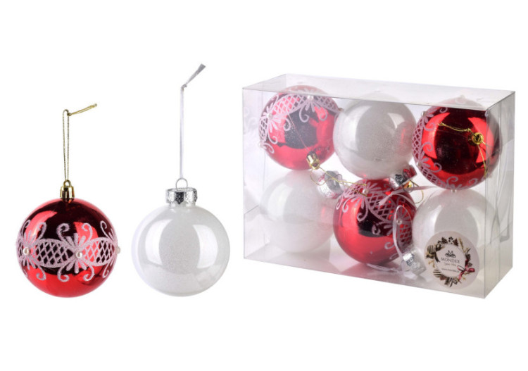 Décorations de Noël SANTA LILA - 6 boules en plastique 7x7x8cm - HIWJ1893-SW - Mondex