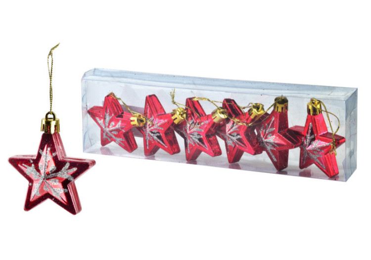 Ensemble de 6 Boules SANTA LILA - Étoiles 6x5,5 cm - HIWJ2197-SW - Mondex