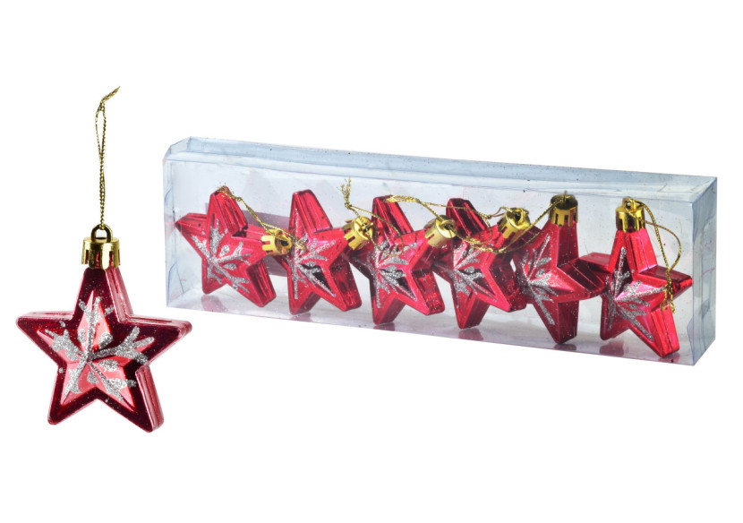 Ensemble de 6 Boules SANTA LILA - Étoiles 6x5,5 cm - HIWJ2197-SW - Mondex Ensemble de 6 Boules SANTA LILA - Étoiles 6x5,5 cm - HIWJ2197-SW - Mondex