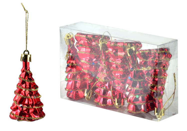 Ensemble de 6 Boules SANTA LILA - 4x8 cm rouge et or - HIWJ2234-SW - Mondex