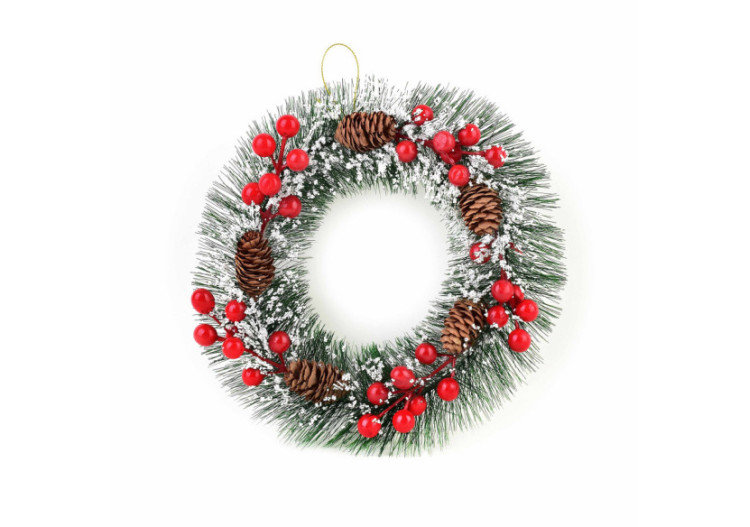 Couronne de Noël SANTA LILA - 25cm en cônes de pin - HIWJ2319-SW - Mondex