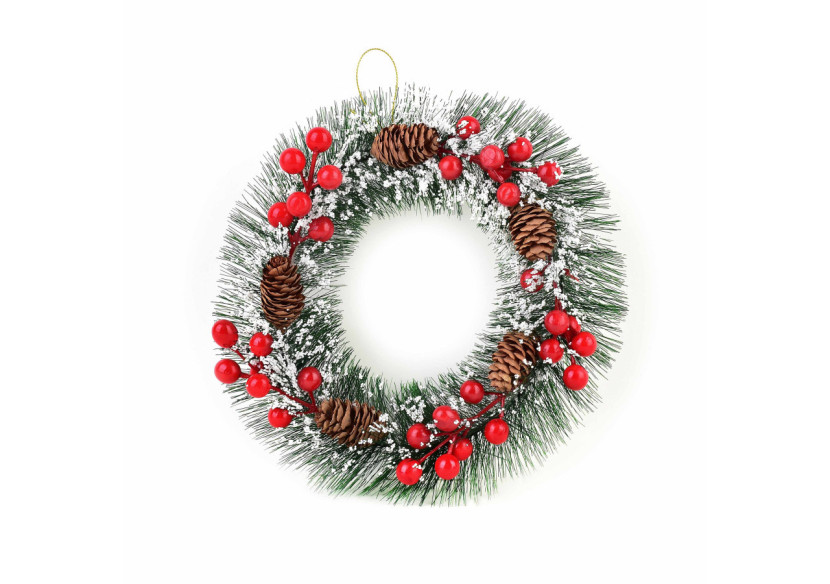 Couronne de Noël SANTA LILA - 25cm en cônes de pin - HIWJ2319-SW - Mondex