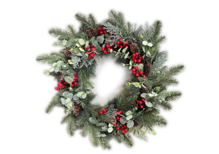 Couronne VIRIDIS - 50 cm, décoration festive avec Eucalyptus et Ostrokrzew - HTQB1220-SW - Mondex