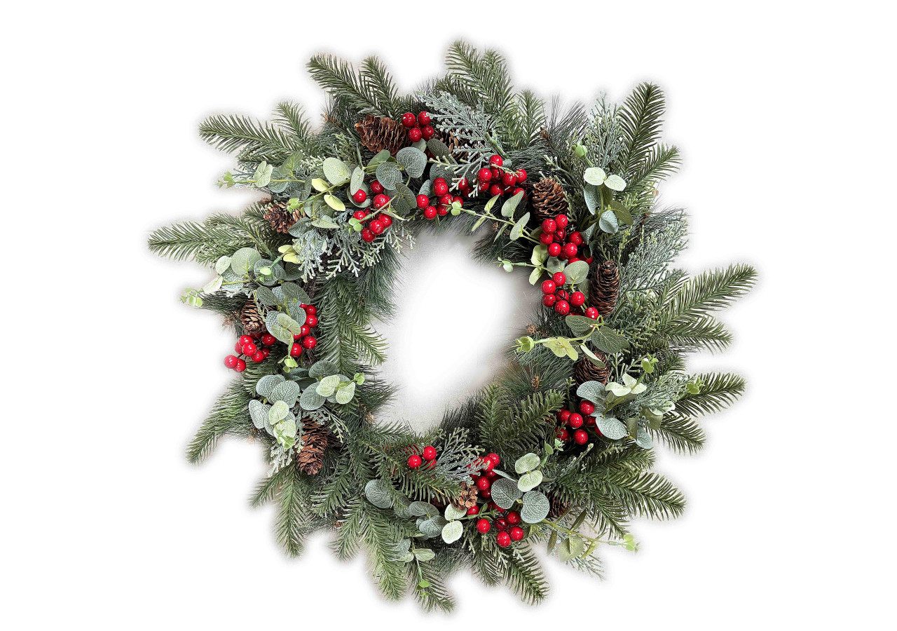 Couronne VIRIDIS - 50 cm, décoration festive avec Eucalyptus et Ostrokrzew - HTQB1220-SW - Mondex