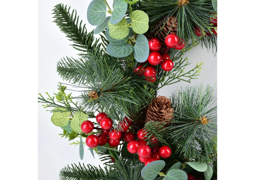 Couronne VIRIDIS - 50 cm, décoration festive avec Eucalyptus et Ostrokrzew - HTQB1220-SW - Mondex