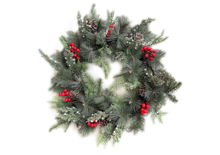 Couronne VIRIDIS 55cm - Décoration festive avec houx et sapin enneigé - HTQB1251-SW - Mondex