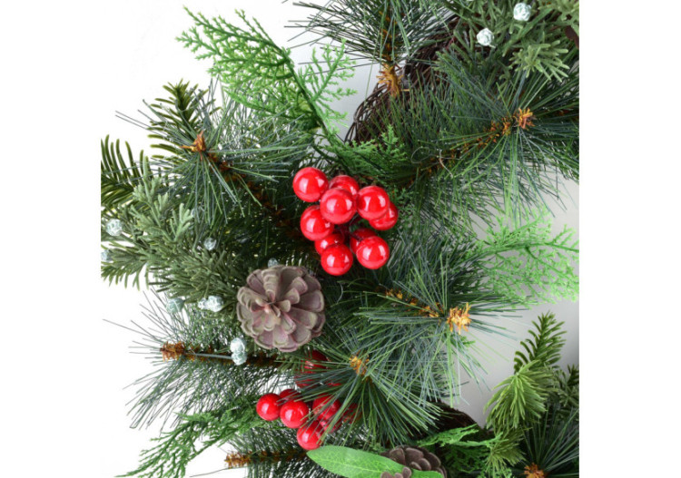Couronne VIRIDIS 55cm - Décoration festive avec houx et sapin enneigé - HTQB1251-SW - Mondex 2