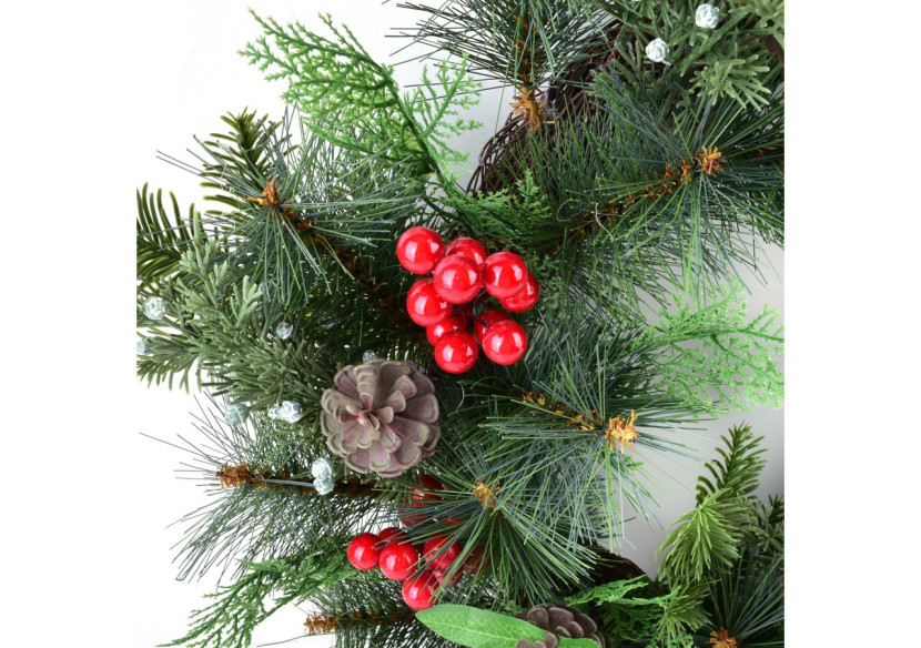 Couronne VIRIDIS 55cm - Décoration festive avec houx et sapin enneigé - HTQB1251-SW - Mondex