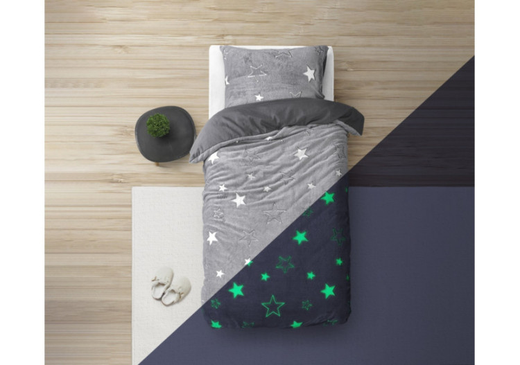 Housse de couette étoiles phosphorescentes Grise 135 x 200 - 17015866 - Sleeptime 2