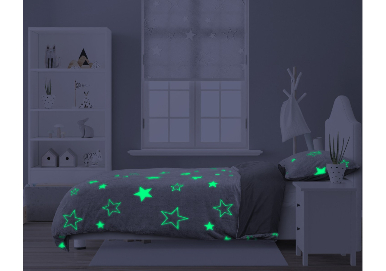 Housse de couette étoiles phosphorescentes Grise 135 x 200 - 17015866 - Sleeptime