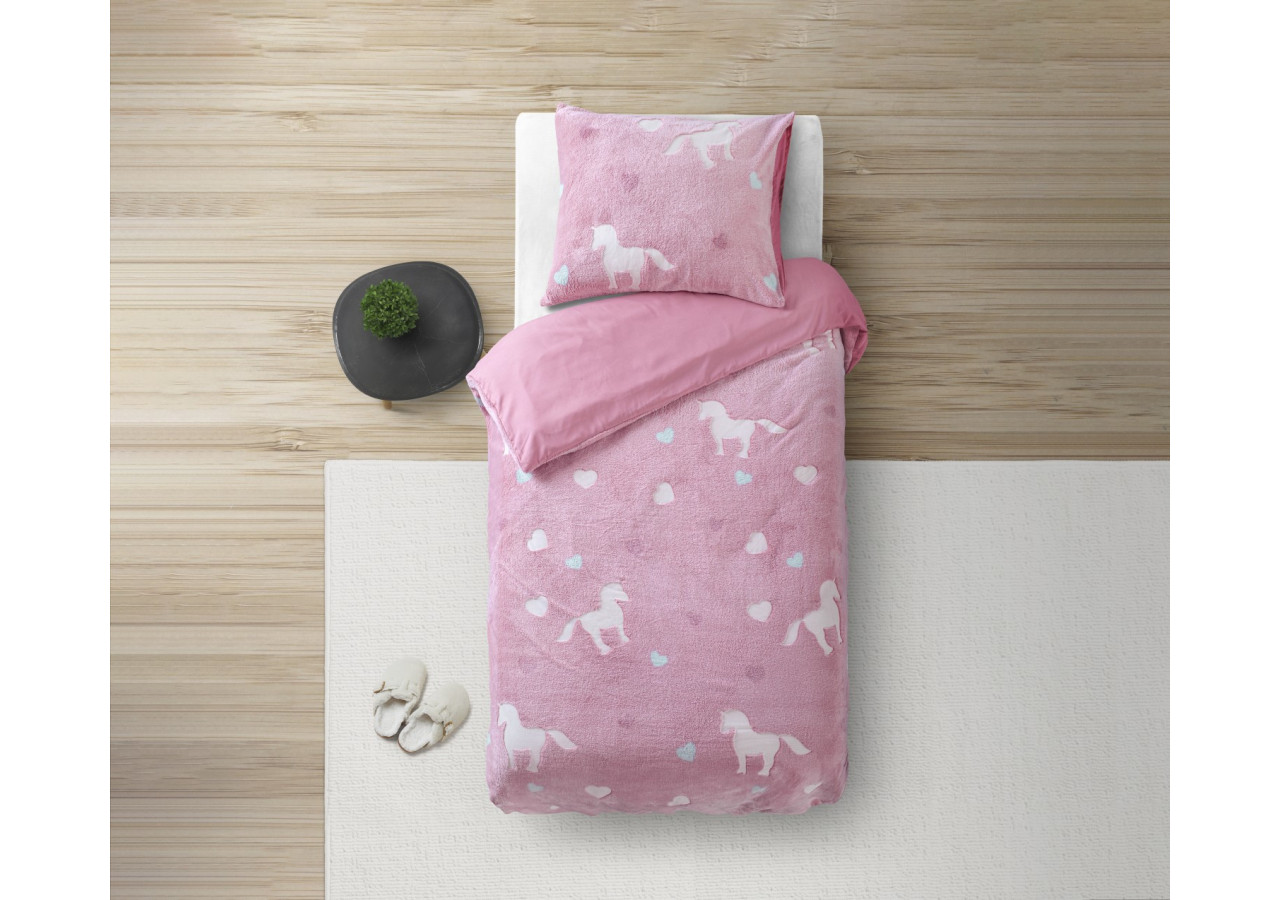 Housse de couette licorne phosphorescente Rose 140 x 220 - 17015584 - Sleeptime