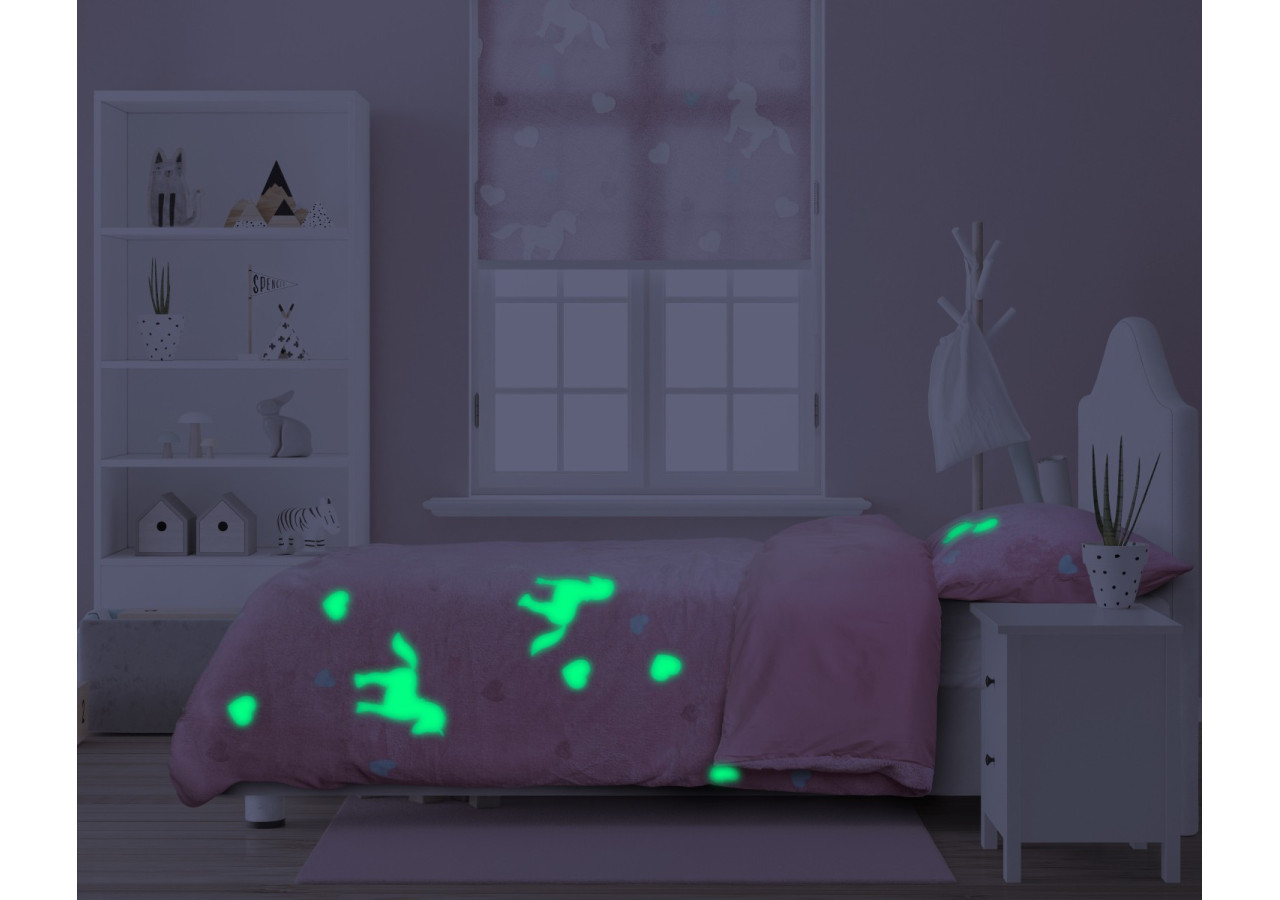 Housse de couette licorne phosphorescente Rose 140 x 220 - 17015584 - Sleeptime