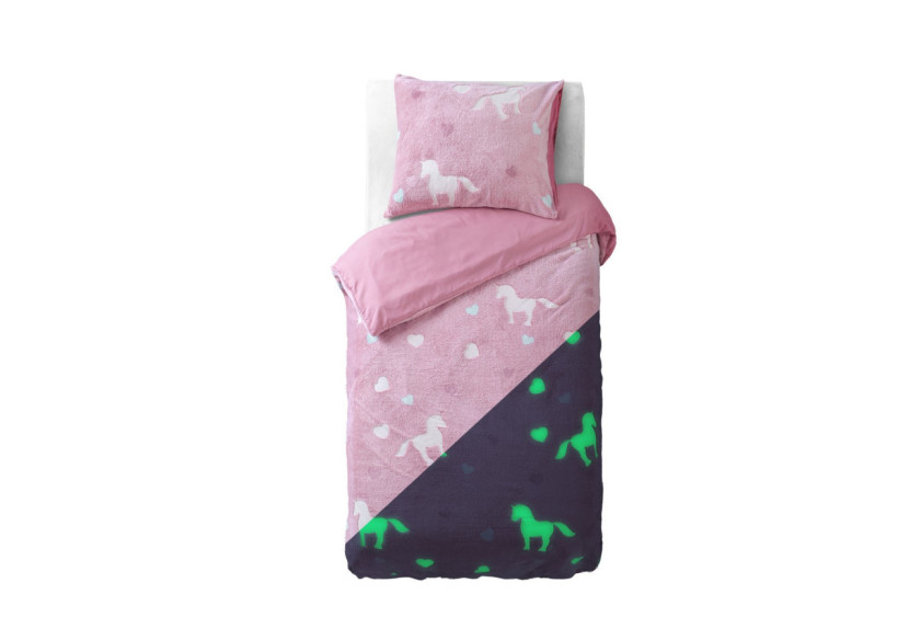 Housse de couette licorne phosphorescente Rose 140 x 220 - 17015584 - Sleeptime