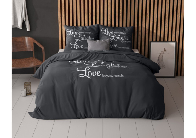 Housse de couette Live, Laugh and Love - Antracite 140 x 220 cm en microfibre - 15029911 - Sleeptime