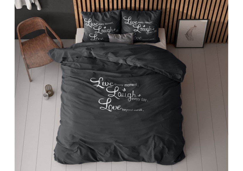 Housse de couette Live, Laugh and Love - Antracite 200 x 220 cm en microfibre - 15029912 - Sleeptime