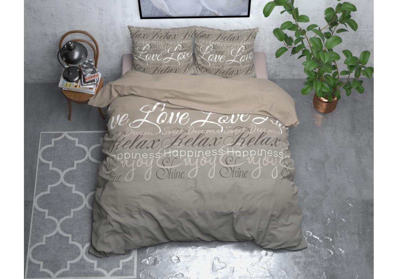 Housse de Couette FL Love and Relax Taupe - 200 x 220 cm - 15022259 - Sleeptime