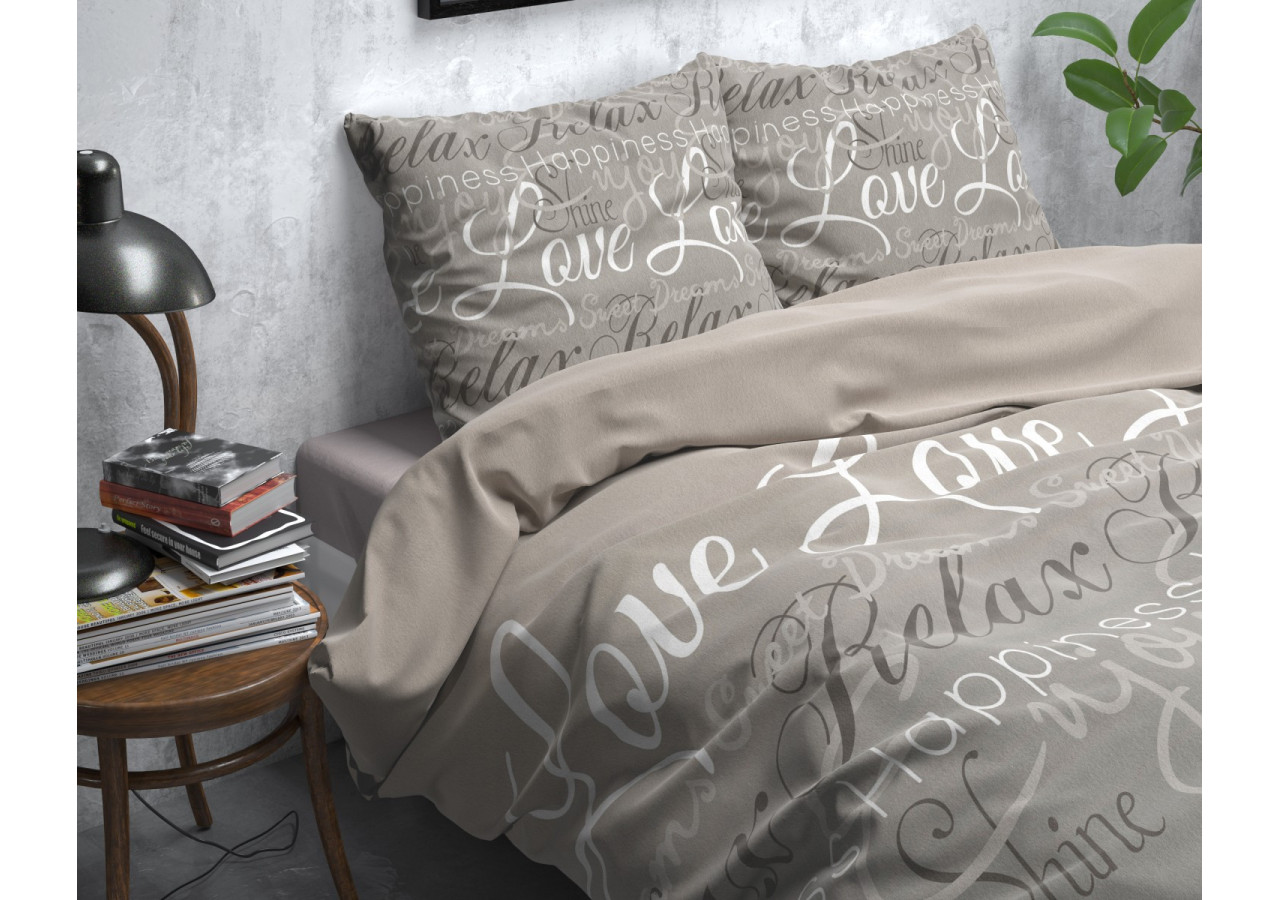 Housse de Couette FL Love and Relax Taupe - 200 x 220 cm - 15022259 - Sleeptime