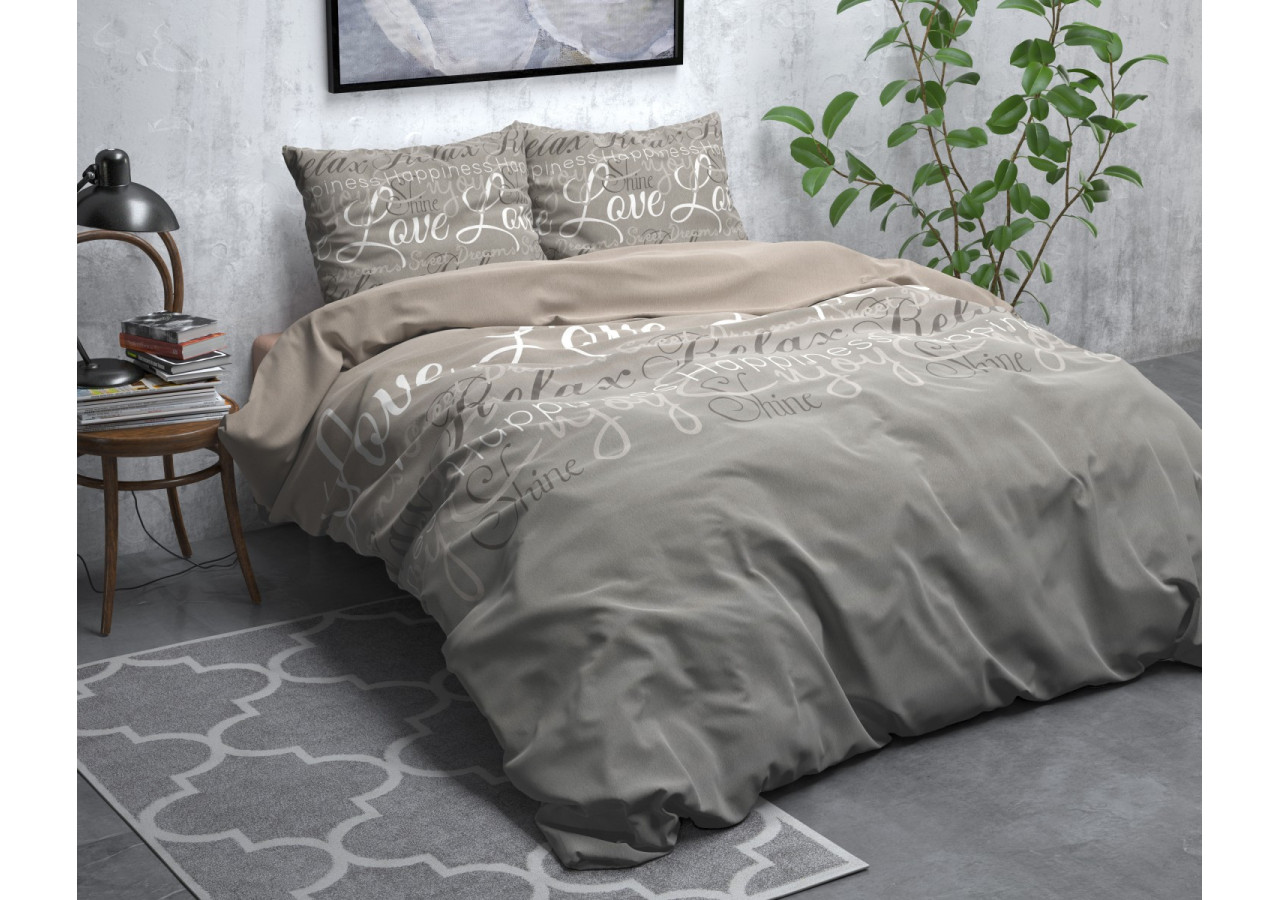 Housse de Couette FL Love and Relax Taupe - 200 x 220 cm - 15022259 - Sleeptime