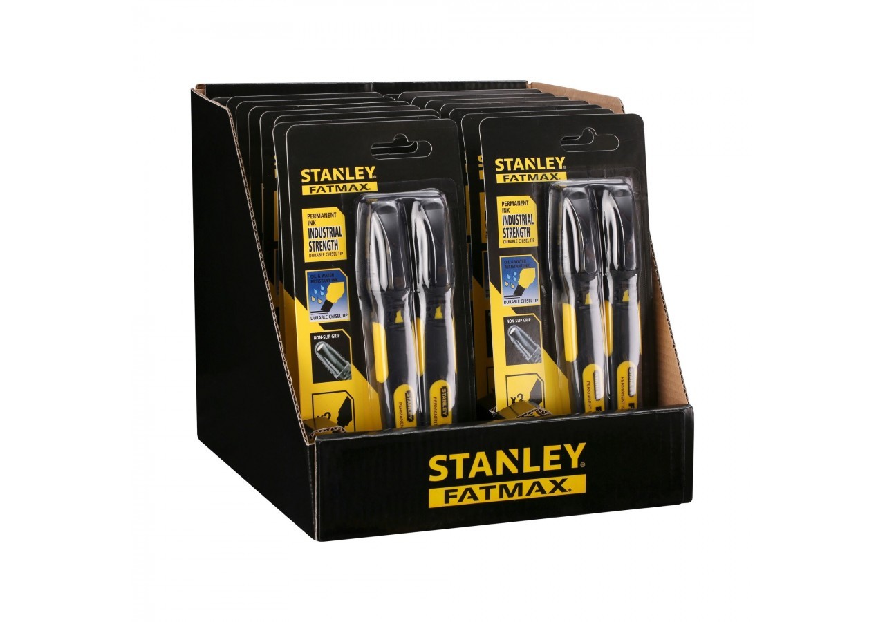 MARQUEUR NOIR POINTE LARGE BISEAUTEE - PRÉSENTOIR DE 16 CARTES DE 2PCS - FATMAX - 9-47-314 - Stanley