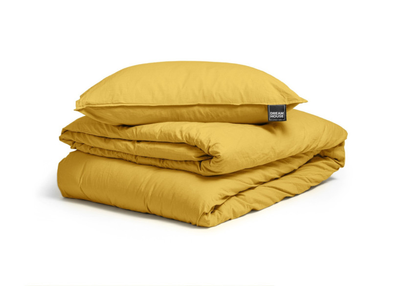 Housse de couette Stone Washed Moutarde - 140 x 220 cm en coton doux - 15020915 - Dreamhouse