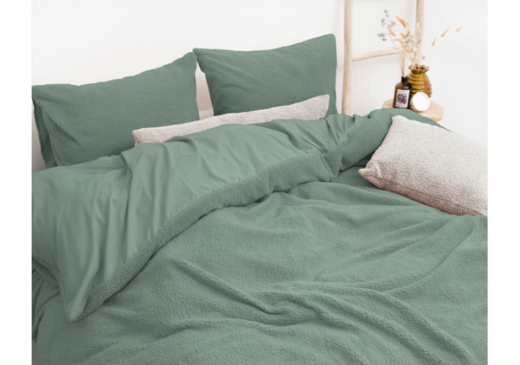 Housse de Couette Teddy Vert Foncé - 140 x 200/220 cm en Tissu Doux - 17019181 - Sleeptime 2