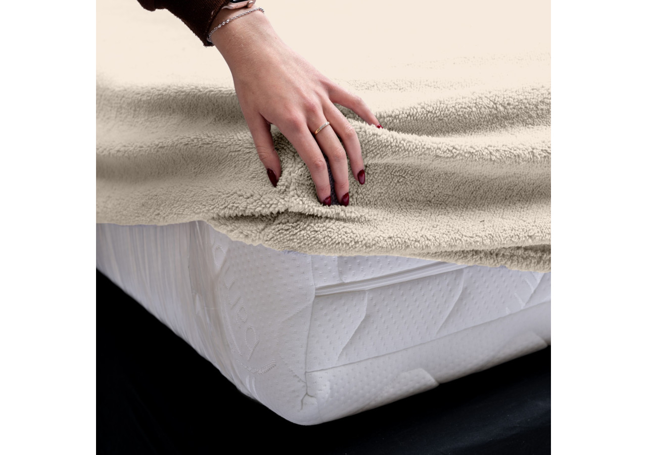 Housse de matelas Teddy - Douceur Crème 160 x 200 cm - 17017216 - Sleeptime