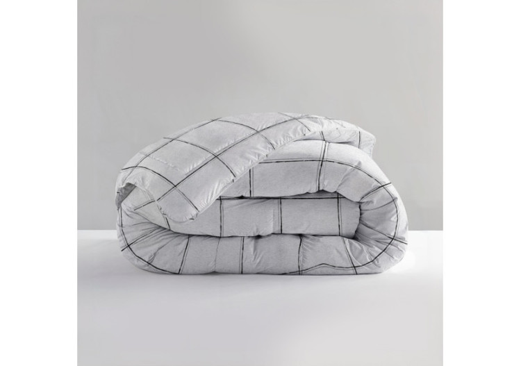 Couette All-in-One Lazy - Deep Check Blanc 140 x 200 cm avec Taies d'Oreiller - 17019175 - Sleeptime