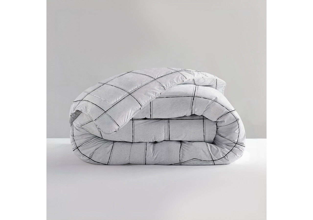 Couette All-in-One Lazy - Deep Check Blanc 200 x 200 cm avec Taies d'Oreiller - 17019176 - Sleeptime