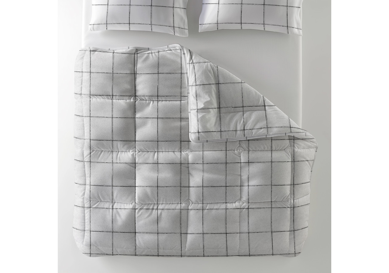 Couette All-in-One Lazy - Deep Check Blanc 200 x 200 cm avec Taies d'Oreiller - 17019176 - Sleeptime