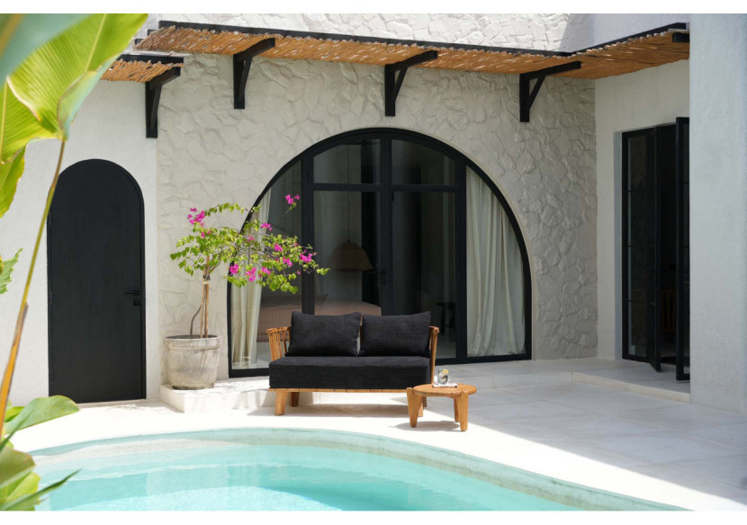 Sofa Malawi - Deux places en bois recyclé et tissu noir - JASE002NBlack - Bazar Bizar