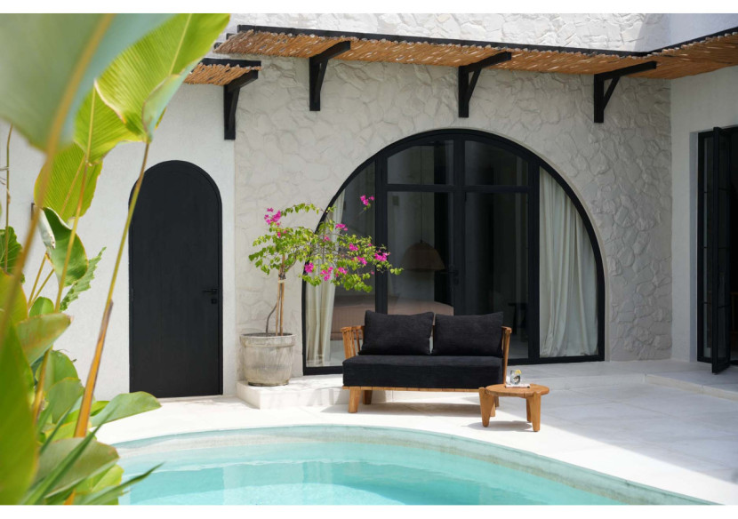 Sofa Malawi - Deux places en bois recyclé et tissu noir - JASE002NBlack - Bazar Bizar