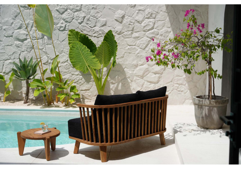 Sofa Malawi - Deux places en bois recyclé et tissu noir - JASE002NBlack - Bazar Bizar