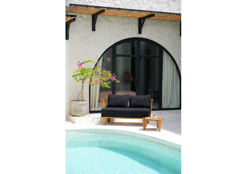 Sofa Malawi - Deux places en bois recyclé et tissu noir - JASE002NBlack - Bazar Bizar