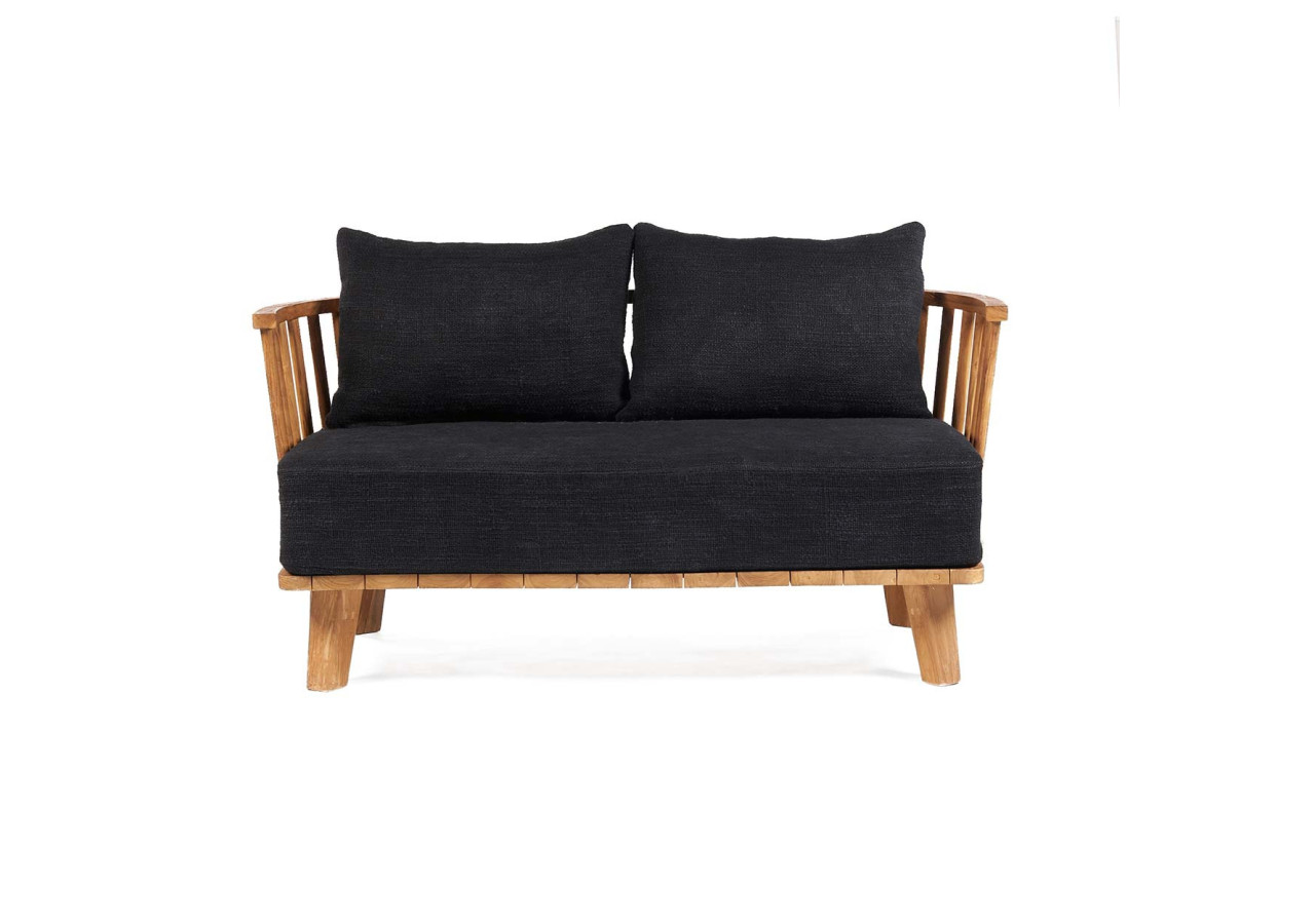 Sofa Malawi - Deux places en bois recyclé et tissu noir - JASE002NBlack - Bazar Bizar