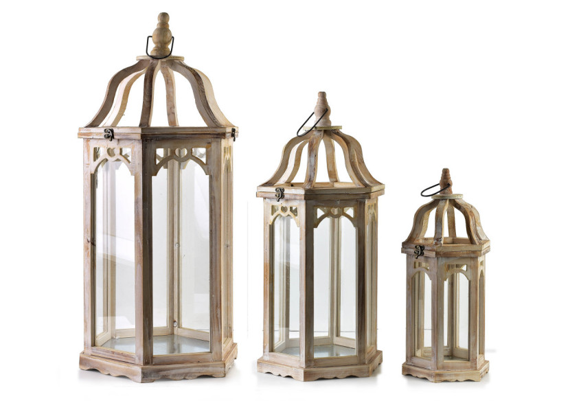 Ensemble de 3 Lanternes LOKKE - Dimensions 39x34x80/30x26x63/21x18x45cm - HTO8588 - Mondex