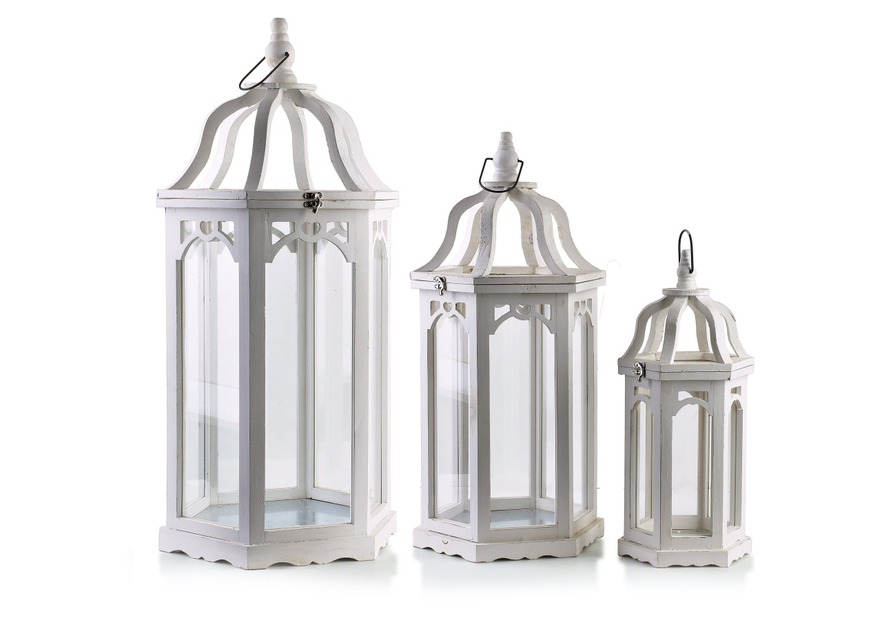 Ensemble de 3 Lanternes LOKKE - Dimensions 39x34x80/30x26x63/21x18x45cm - HTO8540 - Mondex